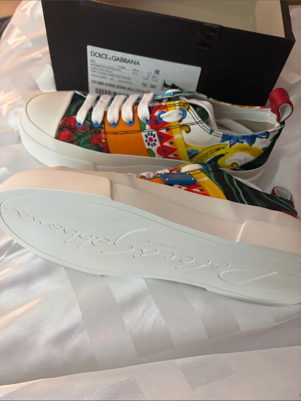 Dolce & Gabbana K Multicolor Canvas Sneakers with Red Heel Tab. Brand new.